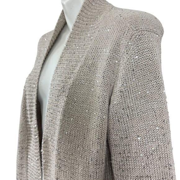 Chicos Womens Beige Sequin Silver Gold Open Cardigan Cotton Blend Sweater 2/ L - Picture 8 of 16